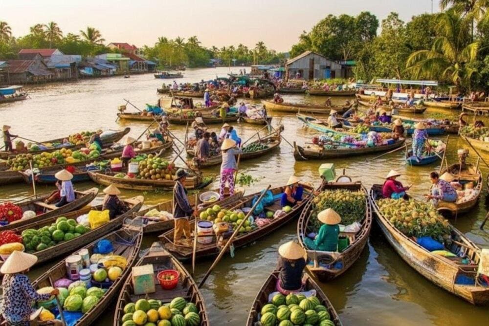 Ca Mau Floating Market is a bustling hub of activity, where traders sell everything from food and daily necessities to a wide range of local agricultural products